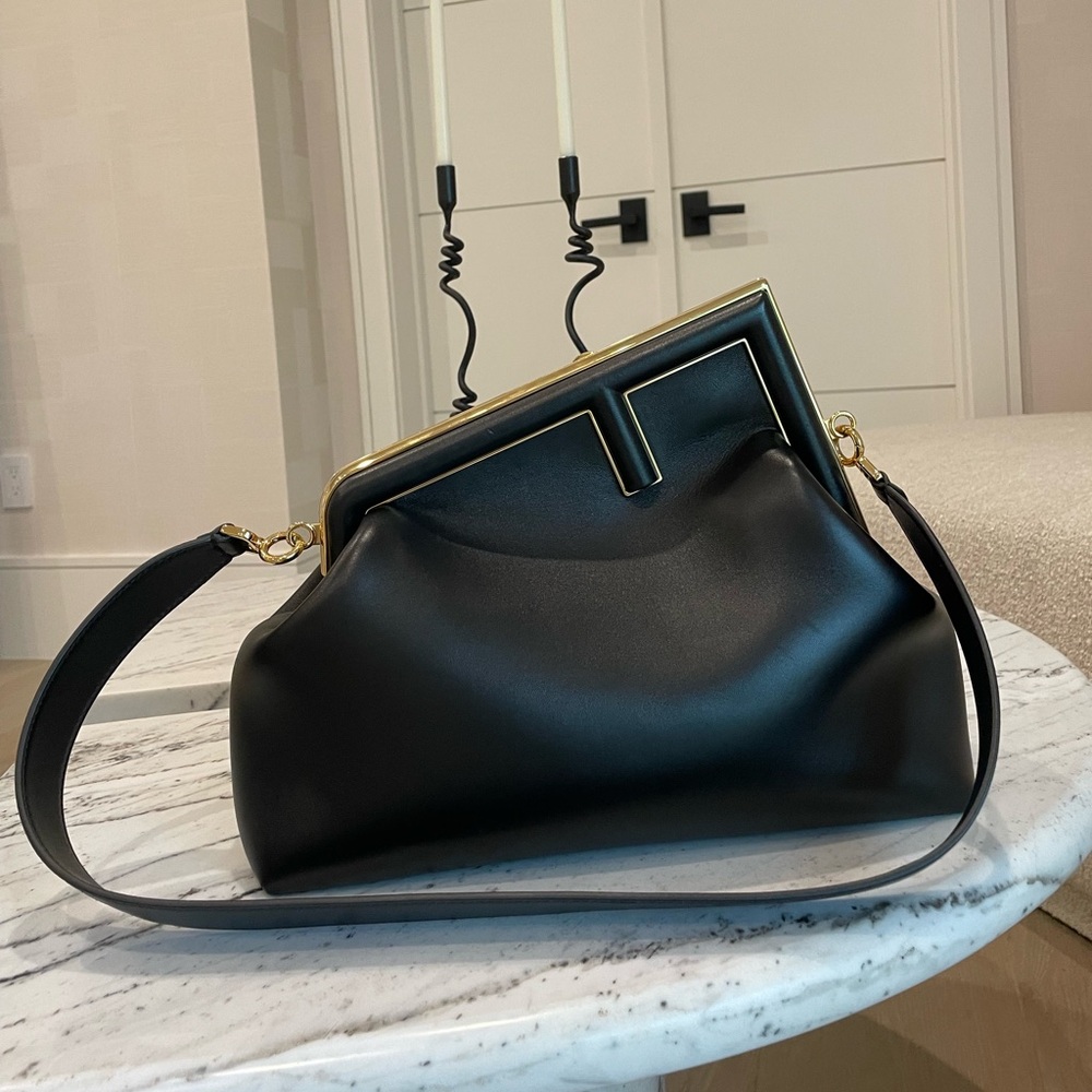 Fendi First Medium | Black Leather Purse | Medium Sized